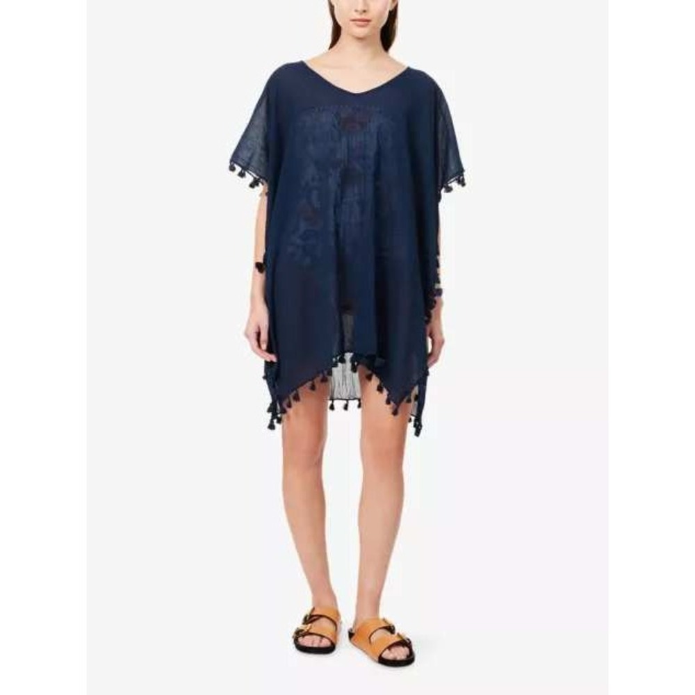 Seafolly Amnesia Kaftan Women O/S Indigo Blue Cotton Tassel Cover Up Boho Swim